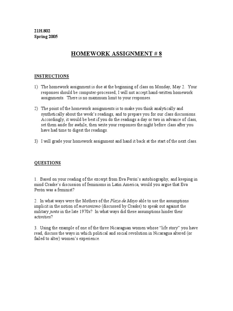 Homework Assignment # 8: 21H.802 Spring 2005 | PDF | Homework | Social ...