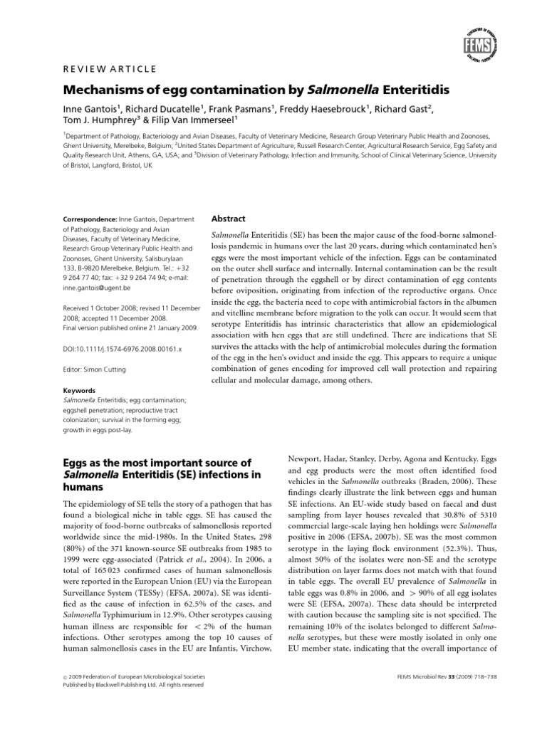 Mechanisms of Egg Contamination by Enteritidis: Salmonella | PDF ...