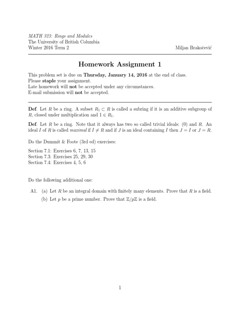 Homework Assignment 1 | PDF