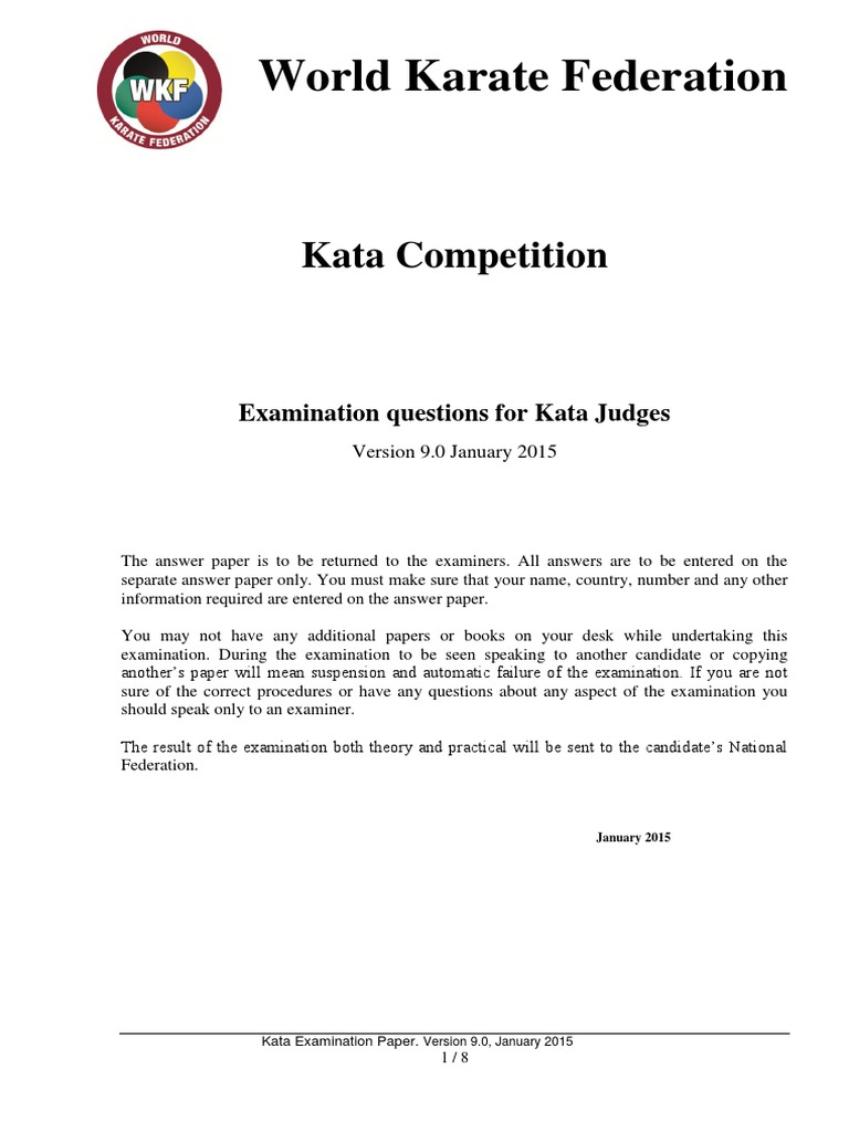 Kata Examination Guidelines 2015 | PDF | Karate | Kata