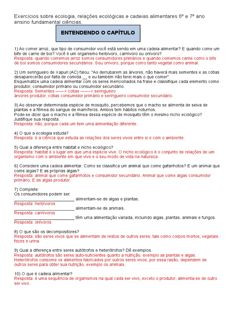 EXercícios Sobre Ecologia | PDF | Chimpanzé | Ecologia