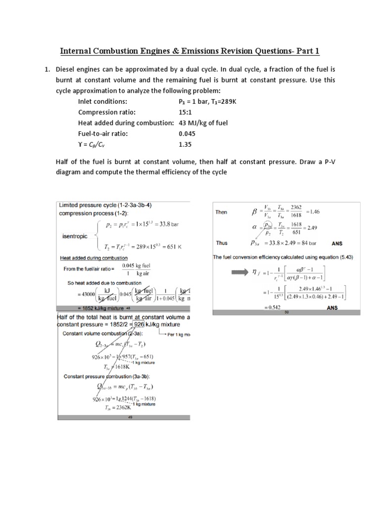 Internal Combustion Engines & Emissions Revision Questions-Part 1 | PDF ...