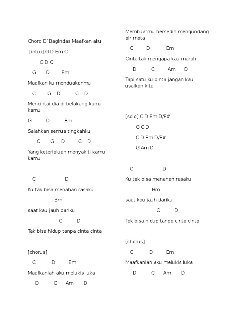 Chord Gitar D'Bagindas Empat Mata Gitar Chord Empat