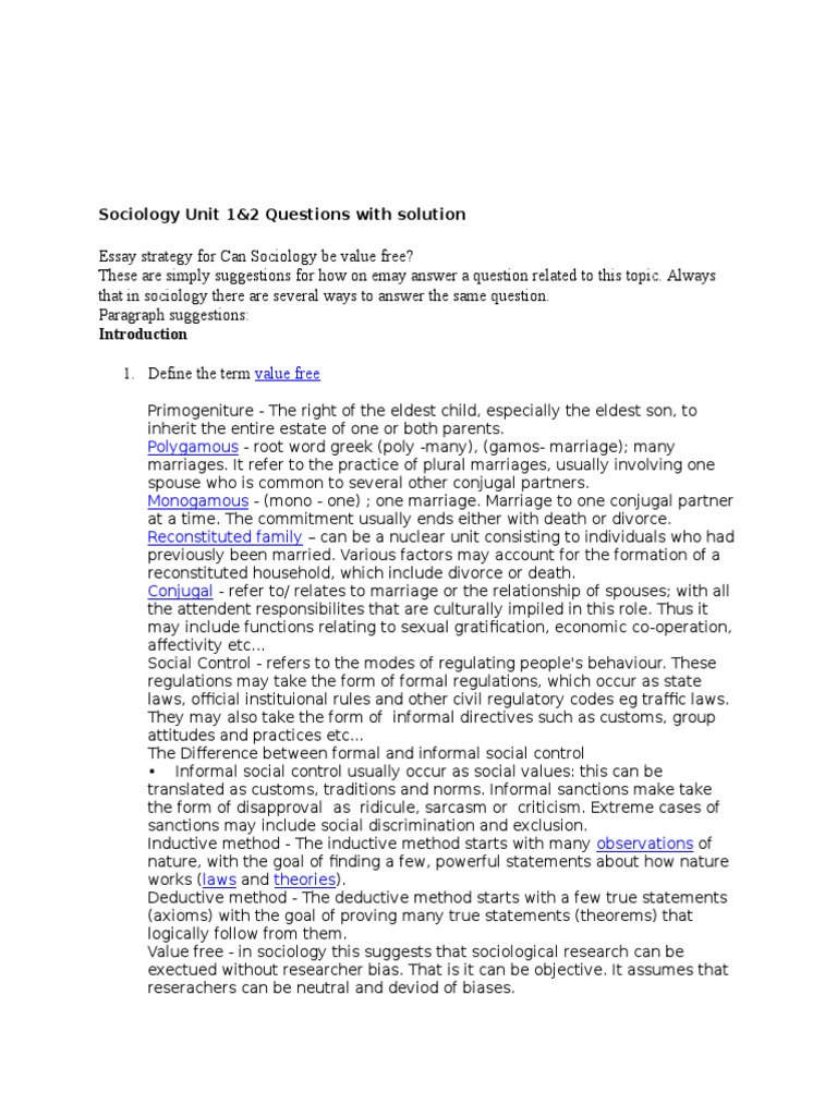 Sociology Unit 1 2 Questions And Solution Deviance Sociology Sociology