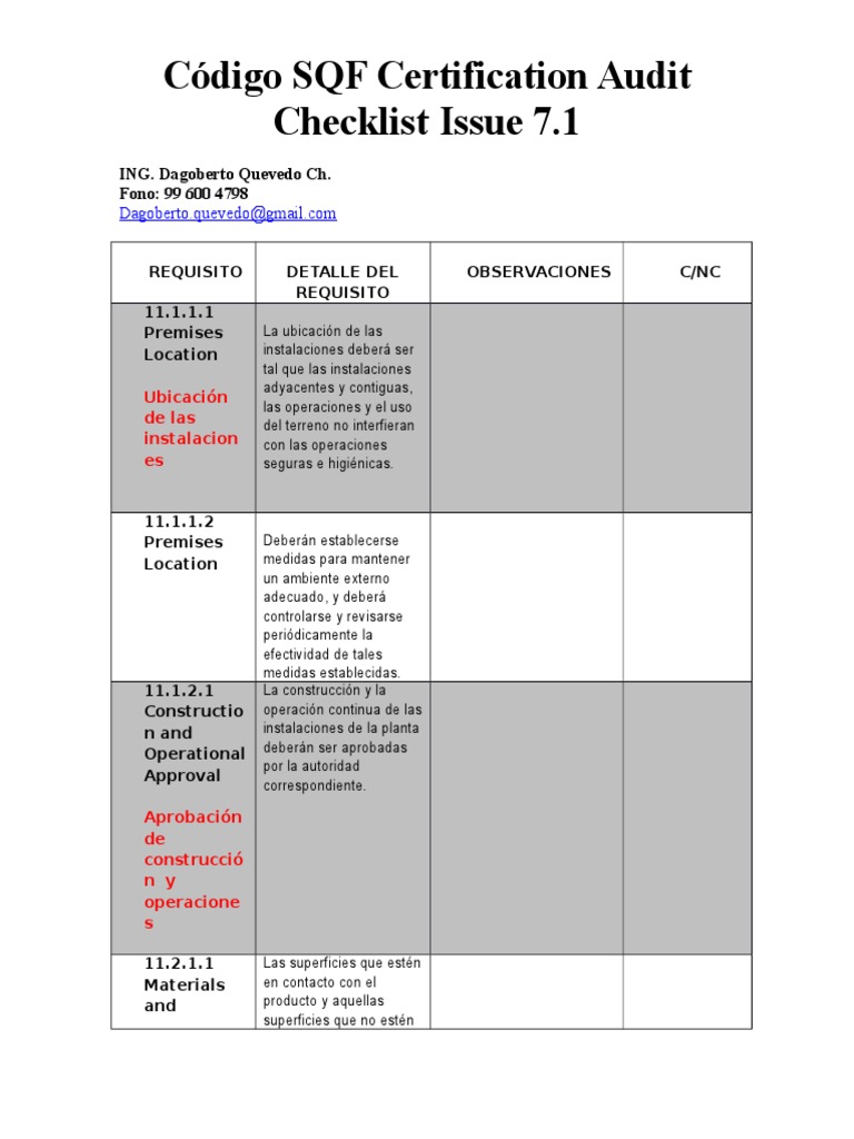 Auditoría SQF: Checklist 7.1 | PDF | Pesticida | Agua