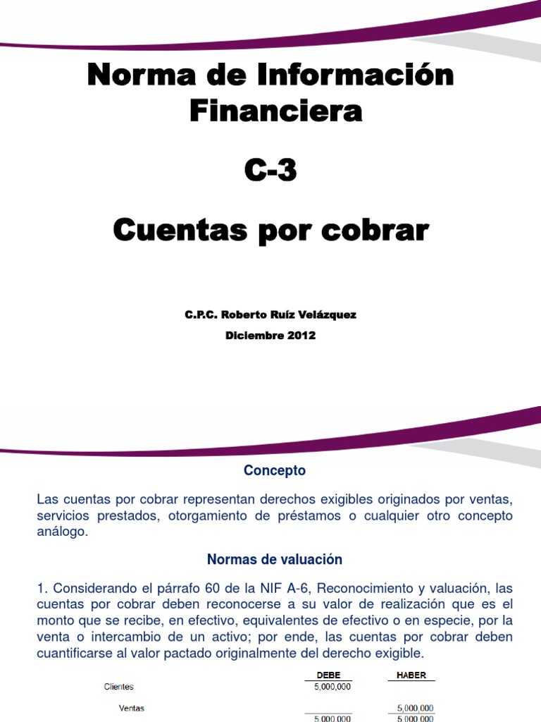 Norma de Informacion Financiera c3 Cuentas Por Cobrar | PDF ...