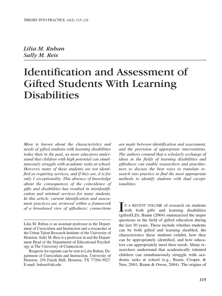 Identification And Assessment Of Gifted Students With Learning