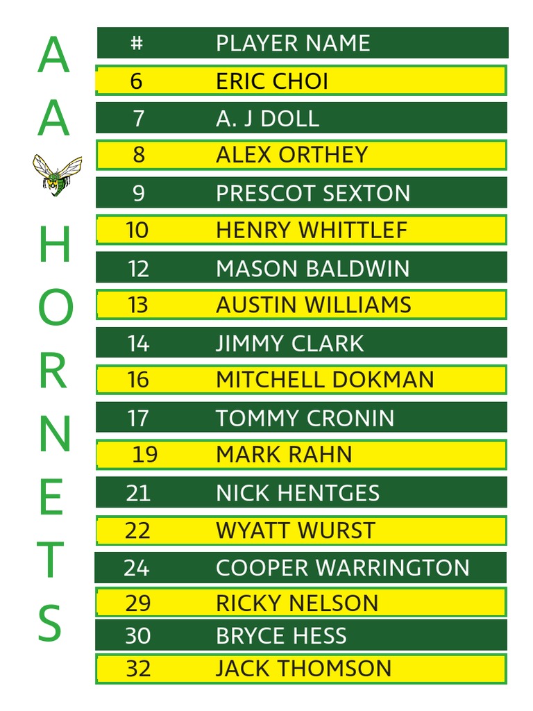 Player Roster List with Numbers | PDF | Young Adult