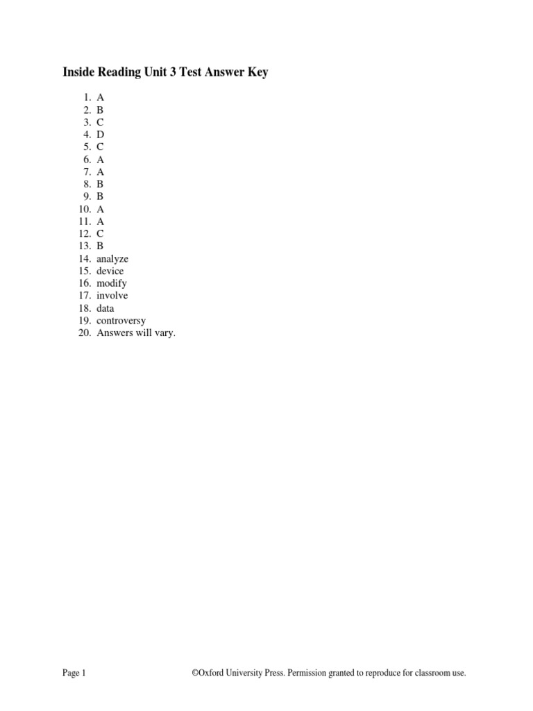 Unit 3 Test Answer Key