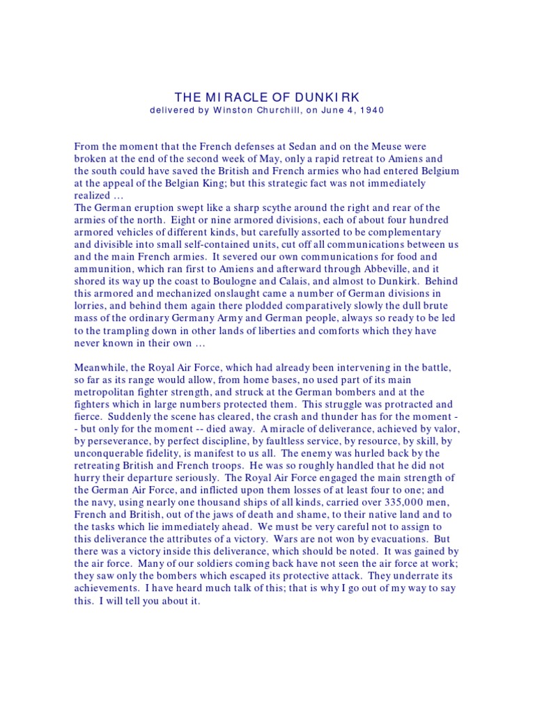 The Miracle of Dunkirk: Delivered by Winston Churchill, On June 4, 1940 ...