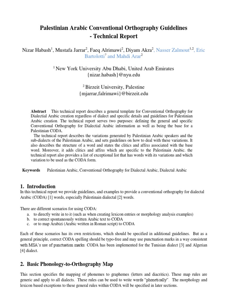 Palestinian Arabic Conventional Orthography Guidelines - Technical ...