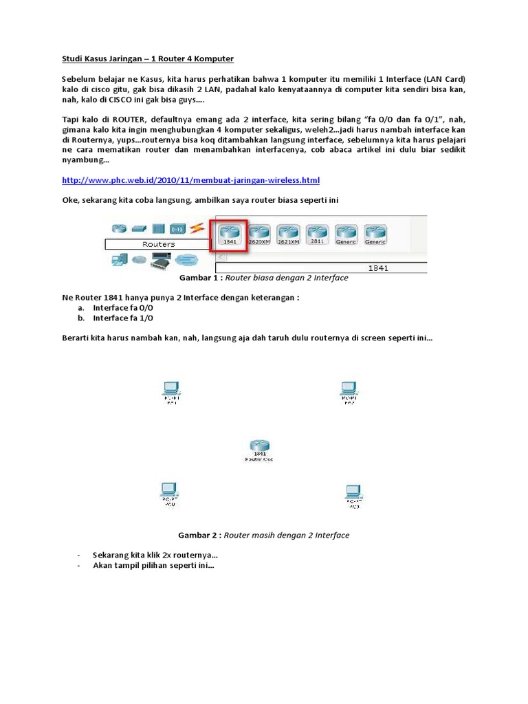 Studi Kasus Jaringan - 1 Router 4 Komputer PDF | PDF