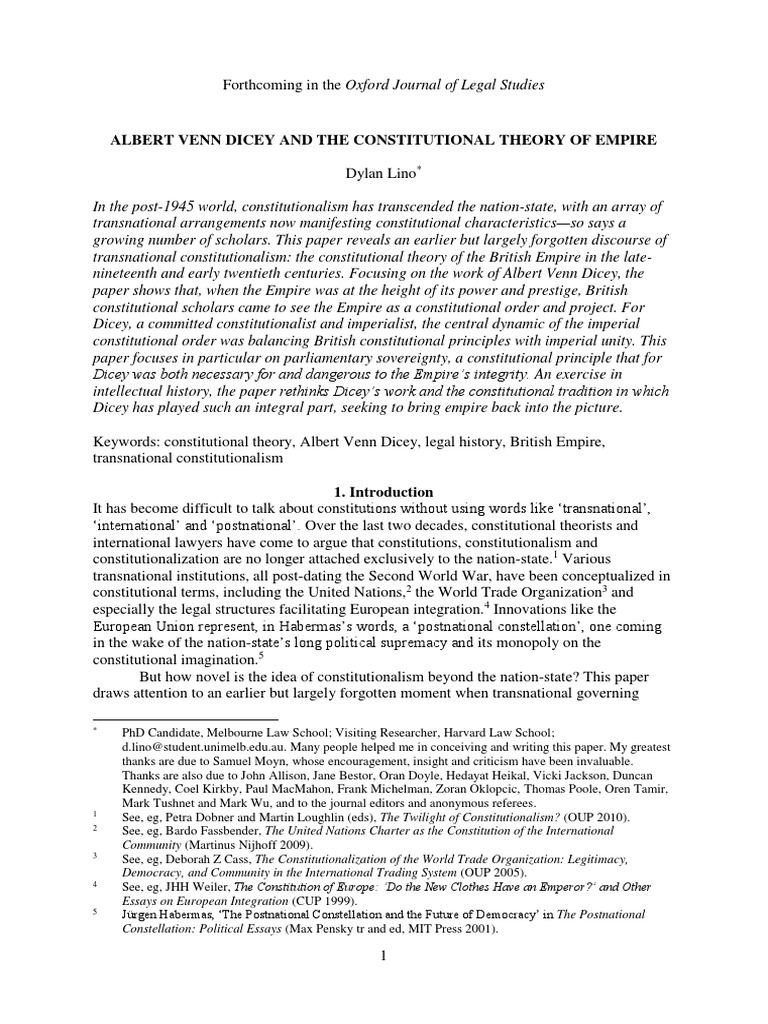 Albert Venn Dicey And The Constitutional Imperialism British