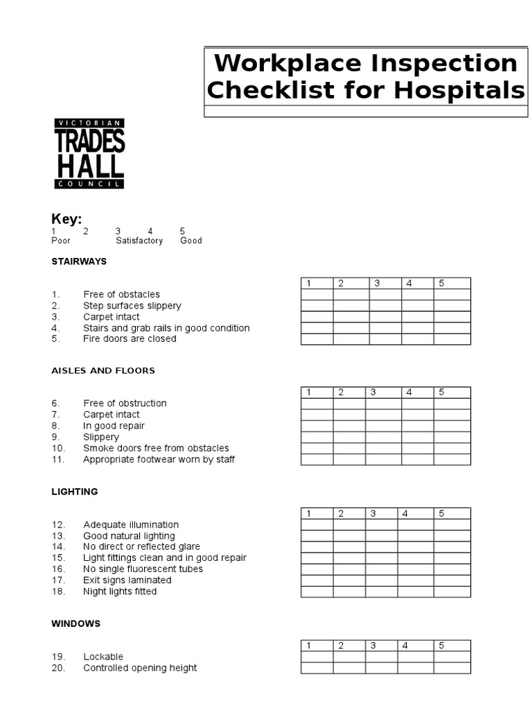 Hospital Workplace Inspection Checklist SEO | PDF | Lighting ...