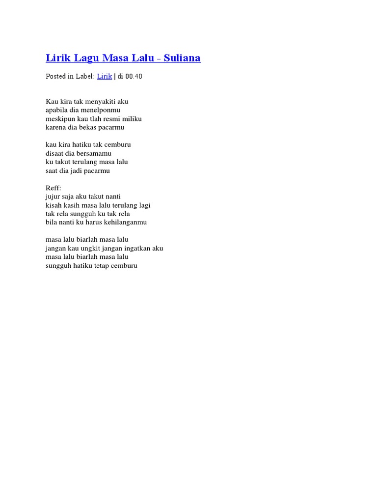 Lirik Lagu Masa Lalu