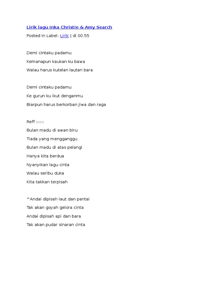 Lirik Lagu Inka Christie