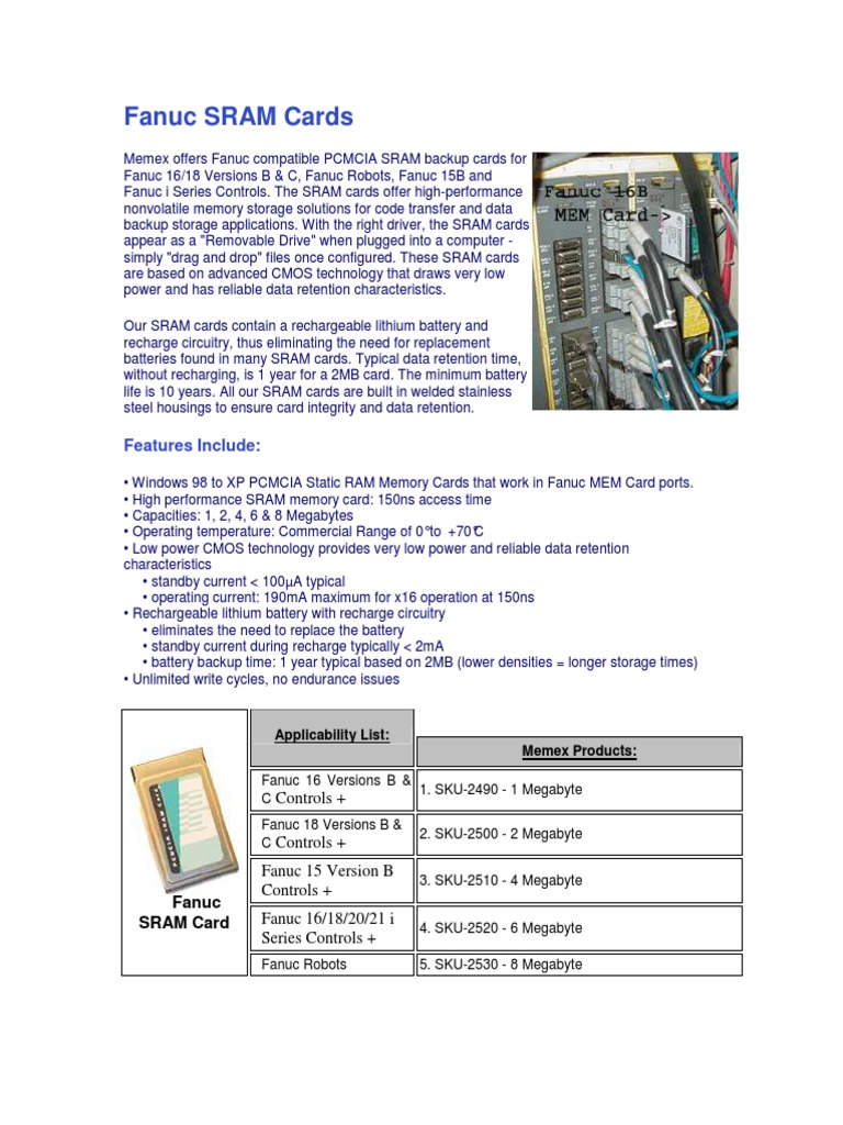 M100756 Fanuc SRAM Cards | Random Access Memory | Rechargeable Battery