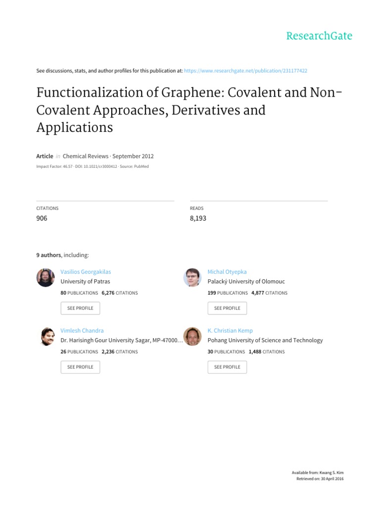 Functionalization of Graphene | PDF | Graphene | Organic Chemistry