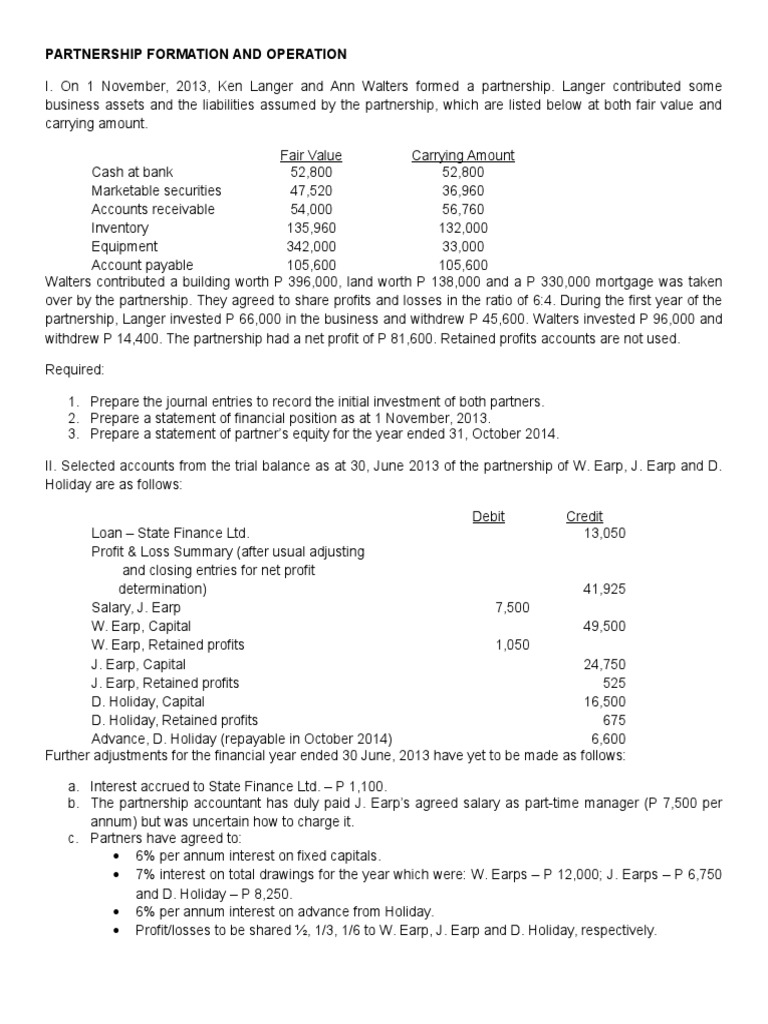 Partnership Formation and Operations Guide | PDF | Debits And Credits ...