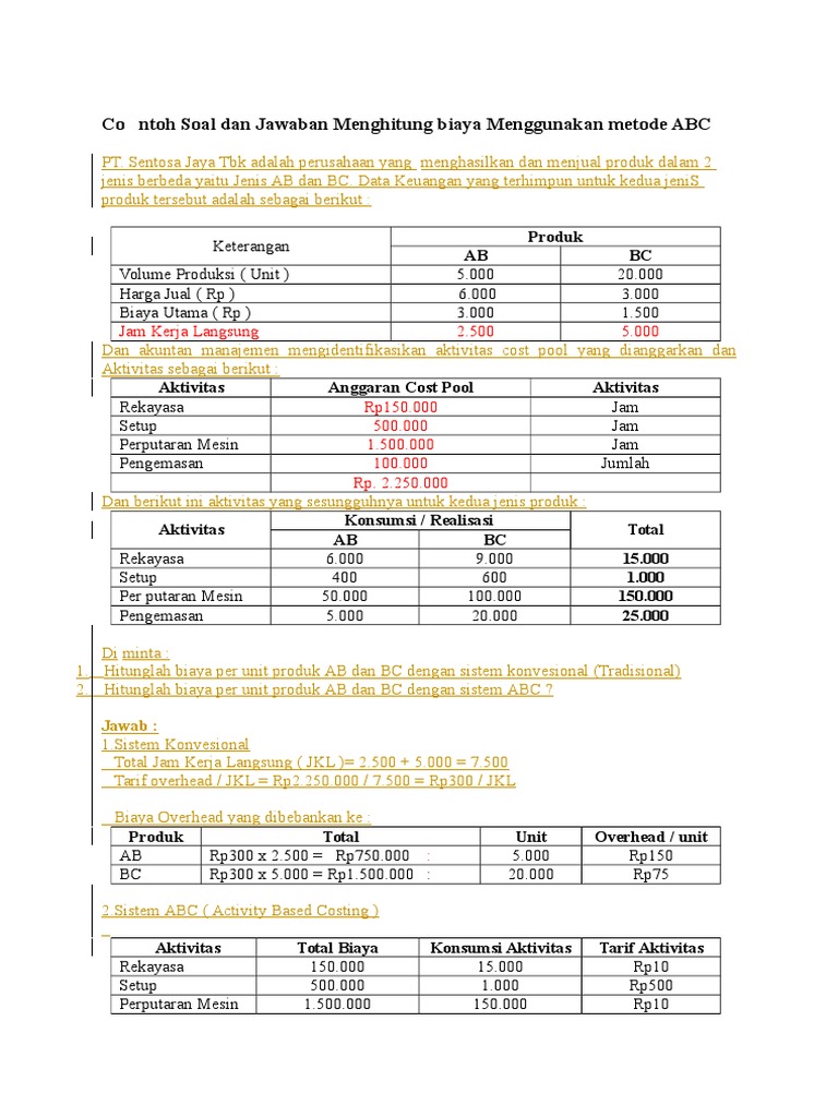 Co Ntoh Soal Dan Jawaban Menghitung Biaya Menggunakan Metode Abc
