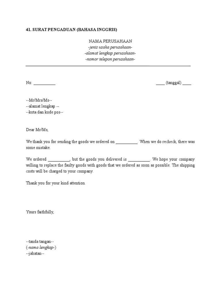 Surat Pengaduan Bahasa Inggris Pdf