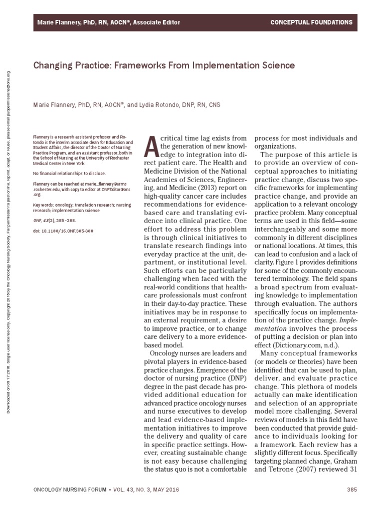 Changing Practice: Frameworks From Implementation Science | PDF ...