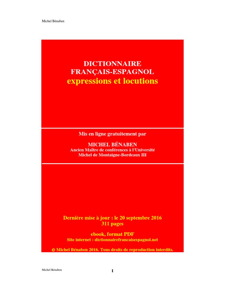 BENABEN, Michel - Dictionnaire Francais Espagnol | PDF | Traductions |  Dictionnaire