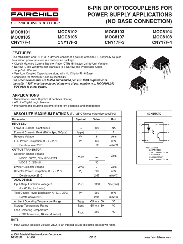 6Pin Dip Optocouplers For Power Supply Applications Cny17f2 PDF