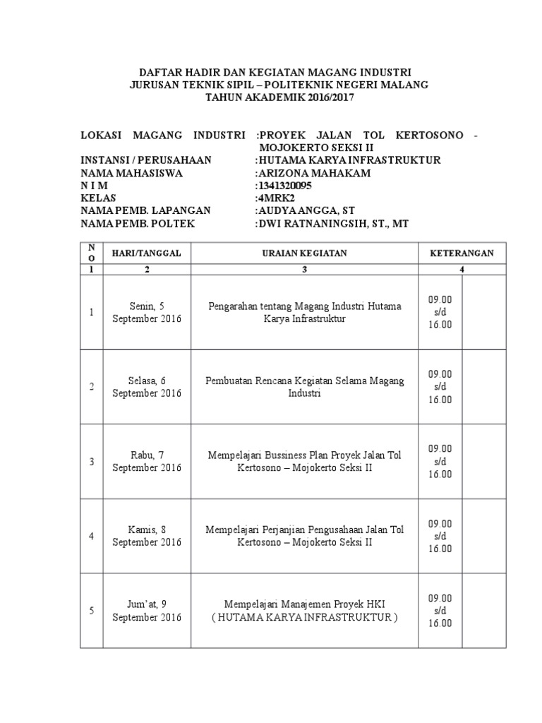 Format Absen Magang Masnurul