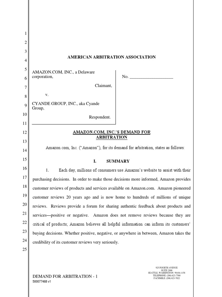 Arbitration Demand Cyande Group PDF Restitution Damages