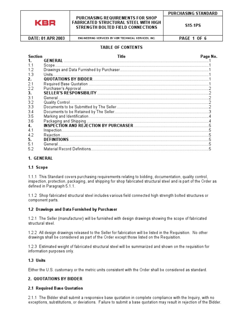 Purchasing Requirements For Shop Fabricated Structural Steel | PDF