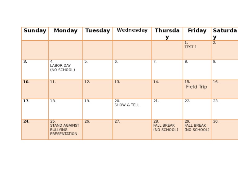 September School Calendar Events | PDF