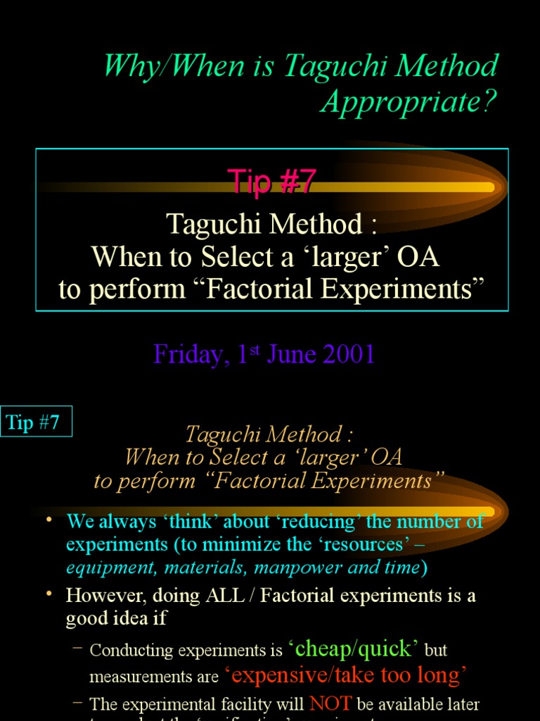 Why/When Is Taguchi Method Appropriate?: Taguchi Method: When To Select ...