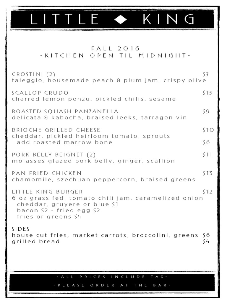 Little King Food Menu