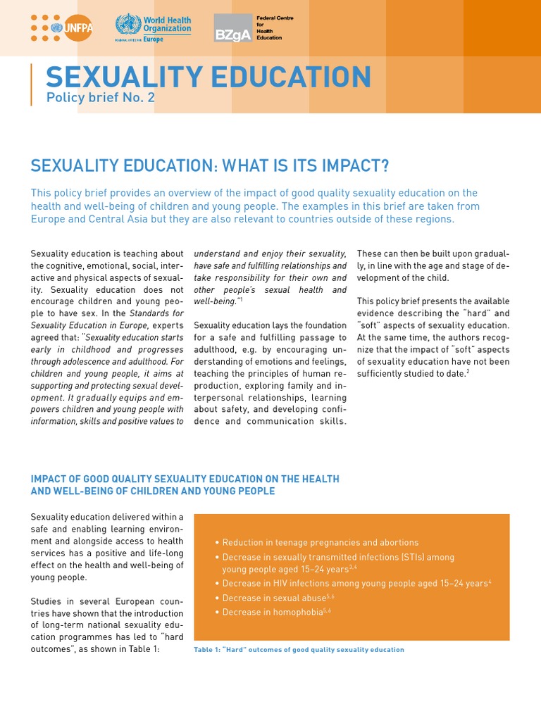 Sexuality Education Policy Brief No 2 Sex Education