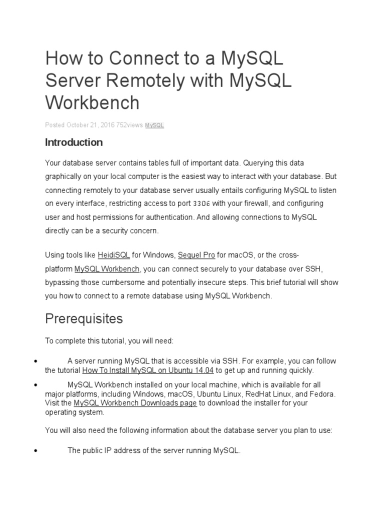 How to connect to a mysql server remotely with mysql workbench pdf 