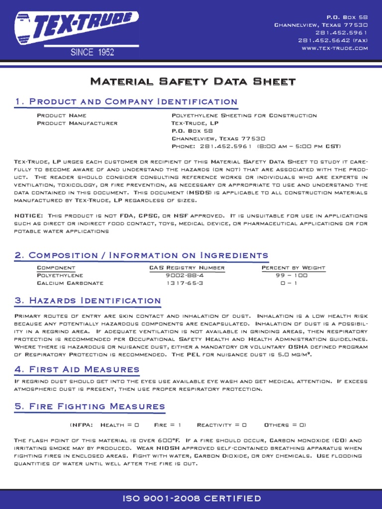 MSDS+-+Construction+Film+4 20 10 | PDF | Prevention | Occupational ...