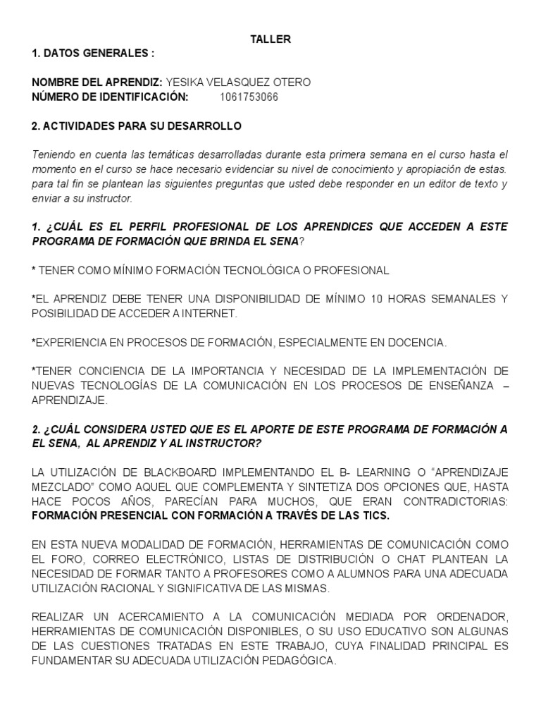 Taller 1 | PDF | Crecimiento personal y profesional | Arte