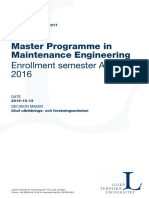 Master Programme in Maintenance Engineering: Enrollment Semester Autumn 2016