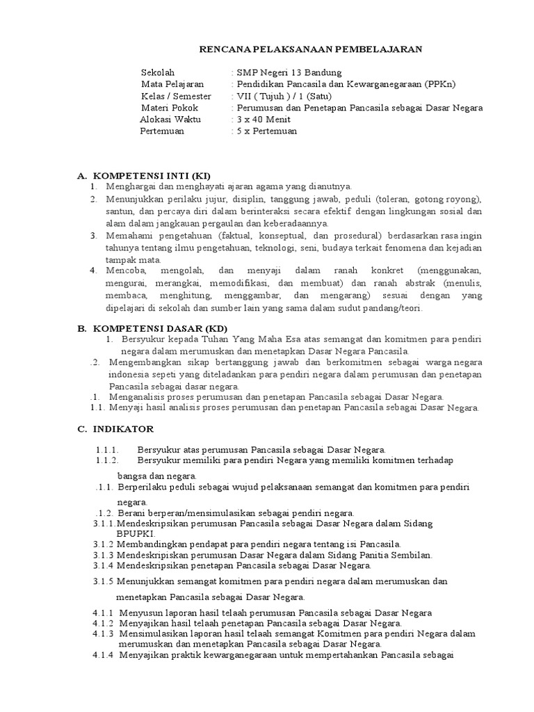 Rpp Kelas Vii Ppkn Revisi 2016 Rpp 1