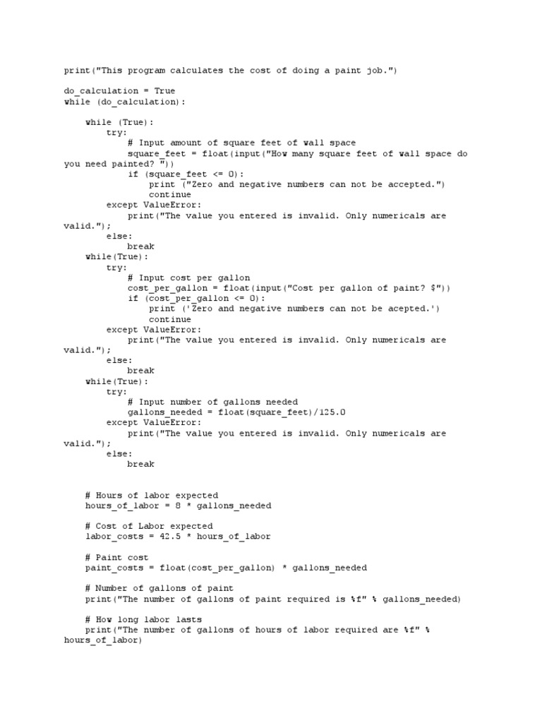 Paint Job Estimator Python 2 PDF Teaching Mathematics Business