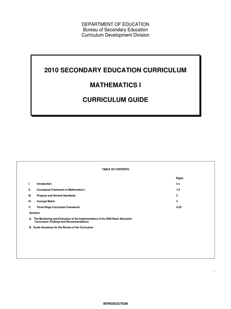 2010 Secondary Math Curriculum Guide | PDF | Equations | Curriculum
