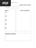 Quality Control Sheet: Document Title: - Group Name