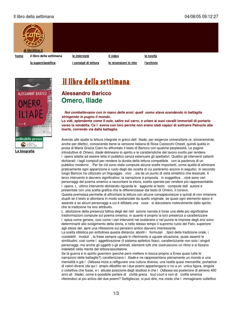 Recensione Del Libro Omero Iliade Di Alessandro Baricco