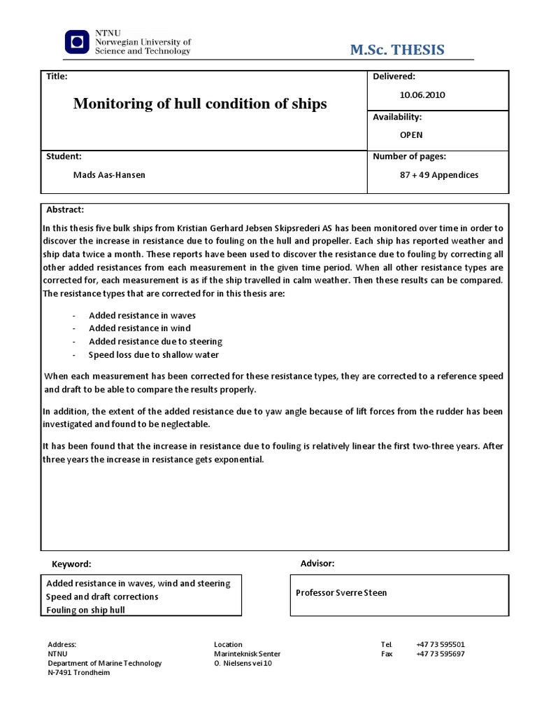 Monitoring of Hull Condition of Ships | PDF | Ships | Propeller