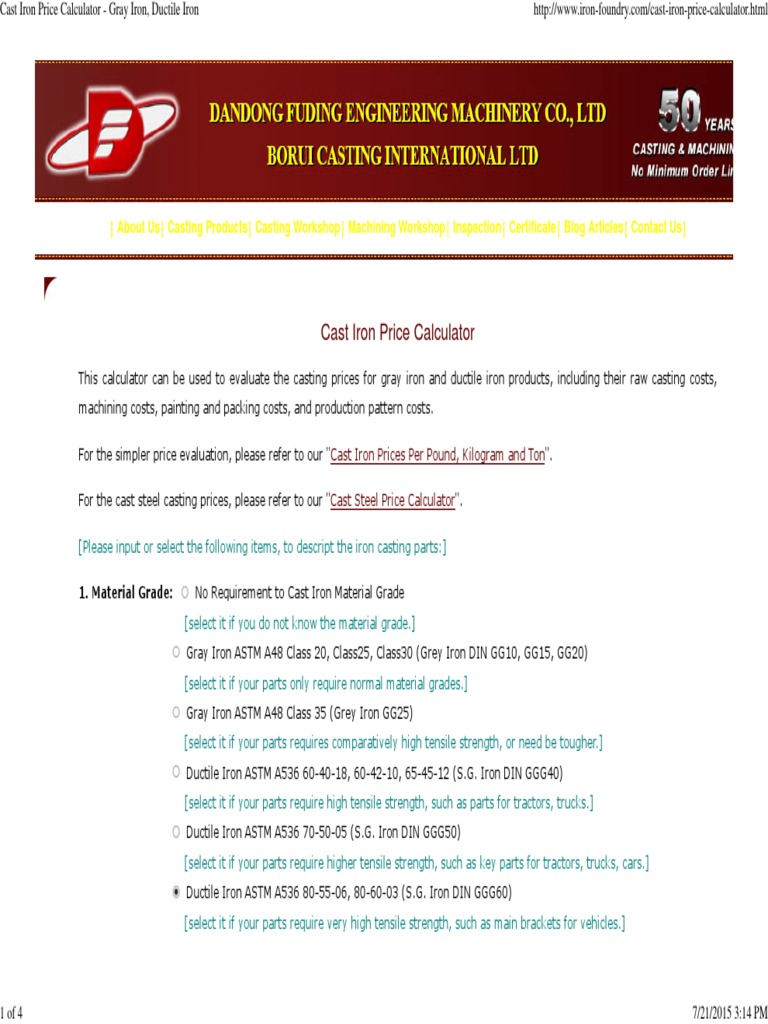 Cast Iron Price Calculator Gray Iron, Ductile Iron PDF Casting