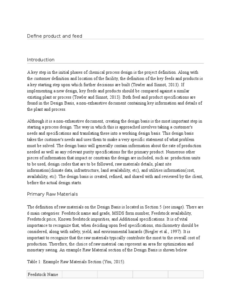 Defining Chemical Process Feeds and Products | PDF | Market Analysis ...