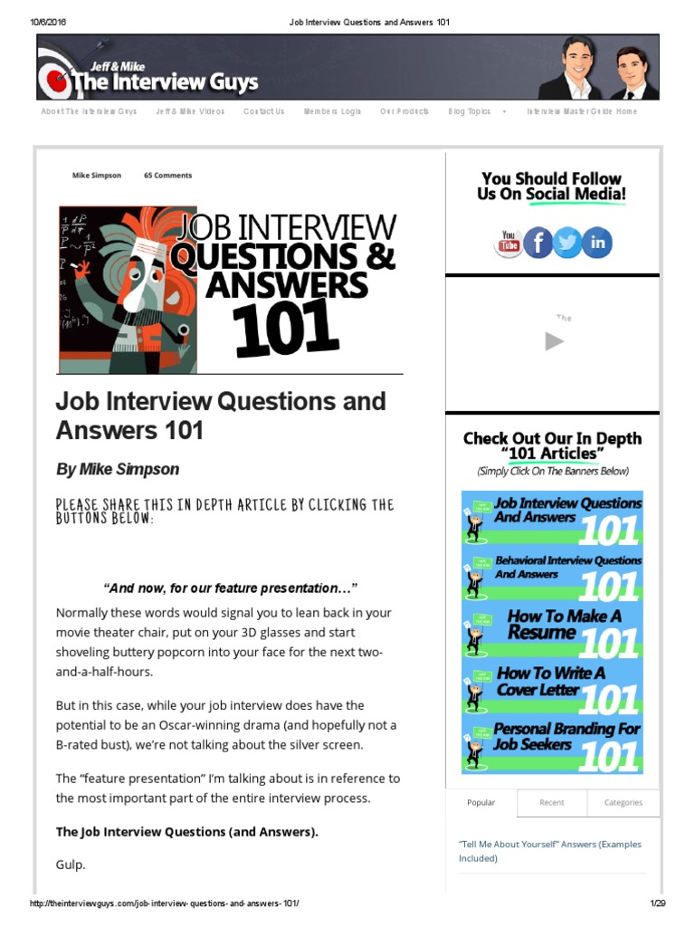 Job Interview Questions and Answers 101 | PDF | Job Interview | Interview