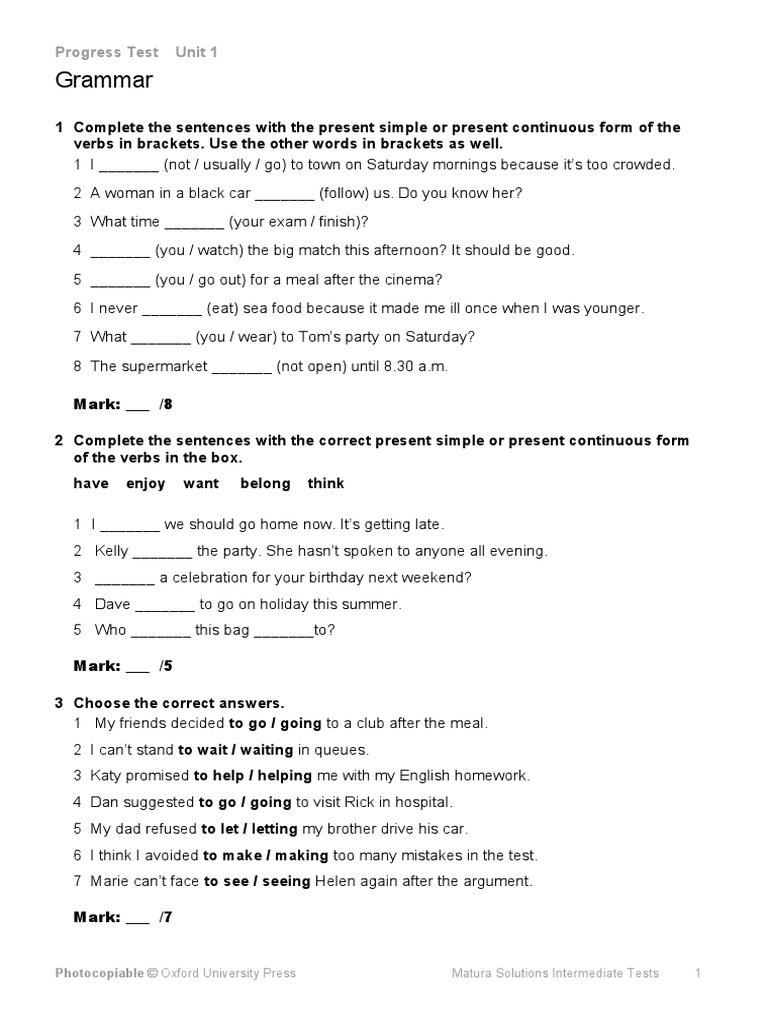 Unit 1 Progress Test Overview | PDF