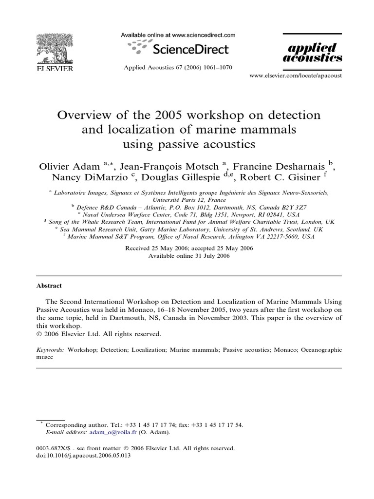 Adam2006 Workshop PassAcoustDetection | PDF | Loss Function | Whales